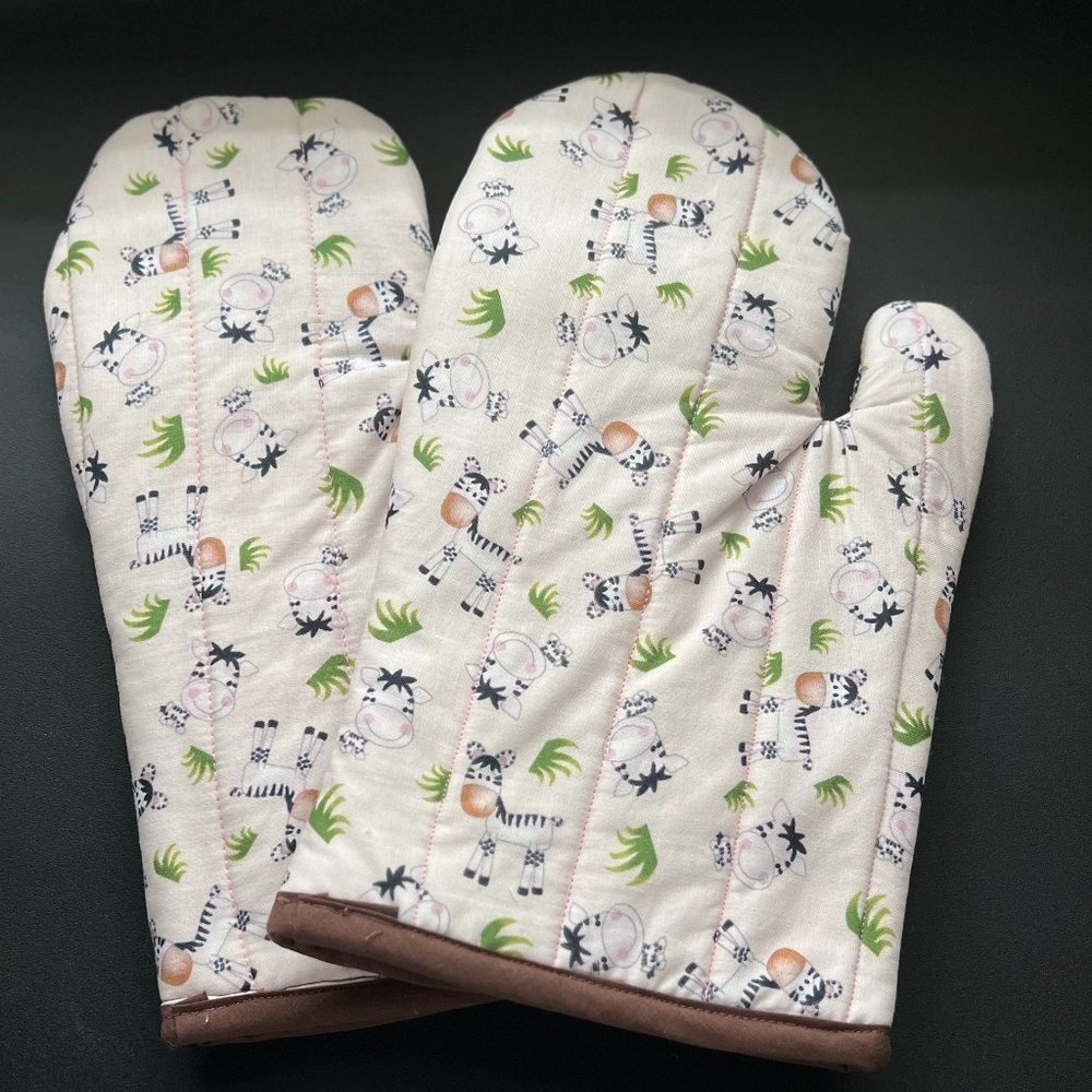 Handmade set of oven mitts zebra print